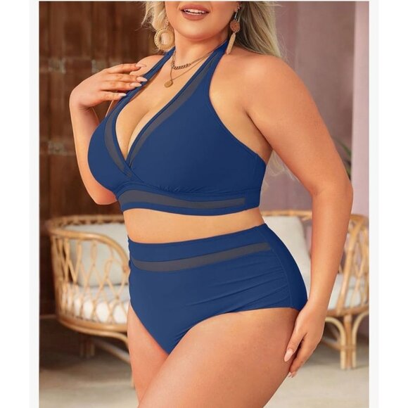 Tempt Me Womens Plus Size 22W Bikini High Waisted Mesh Bathing Suit Beach Pool - Picture 3 of 10